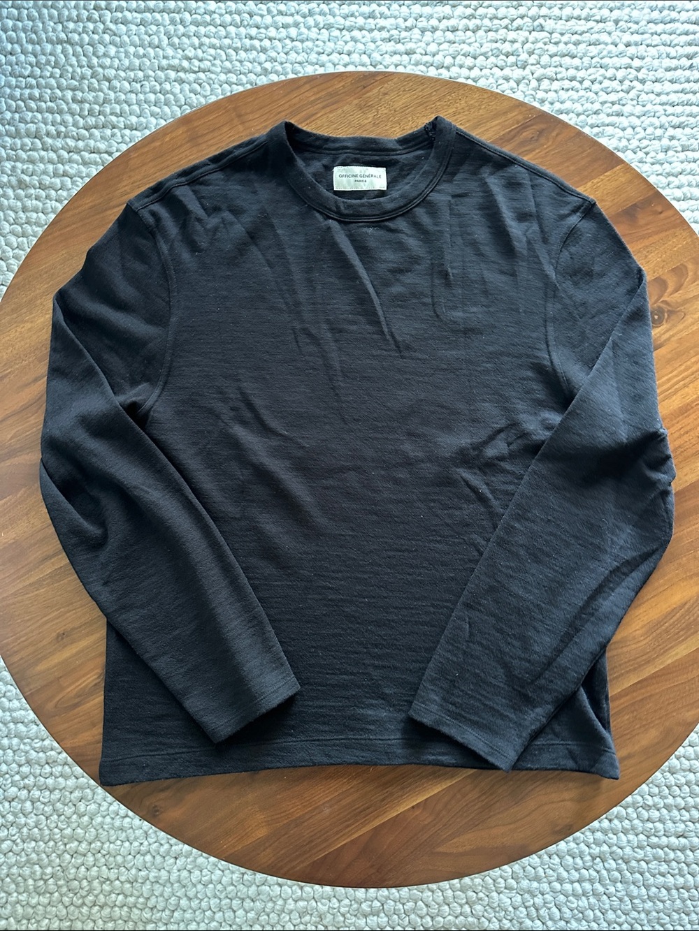 Officine Generale Benny Black Long-Sleeve Crewneck wool Shirt